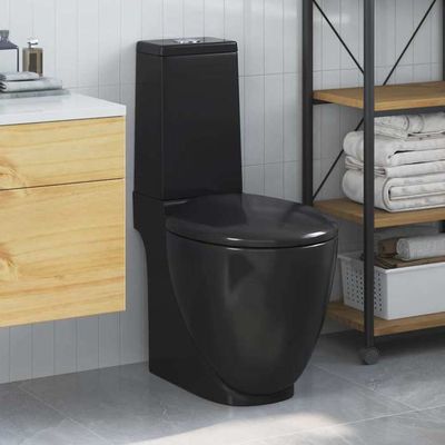 VidaXL Toilette Murale Céramique Noir WC Suspendu Avec Abattant Ralentisseur - Salle De Bain Moderne