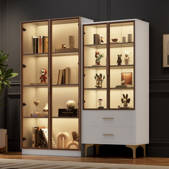 BursDany Vitrine En Verre Avec LED, Armoir De Vitrine Pour Collection Moderne Avec 4 étagères En