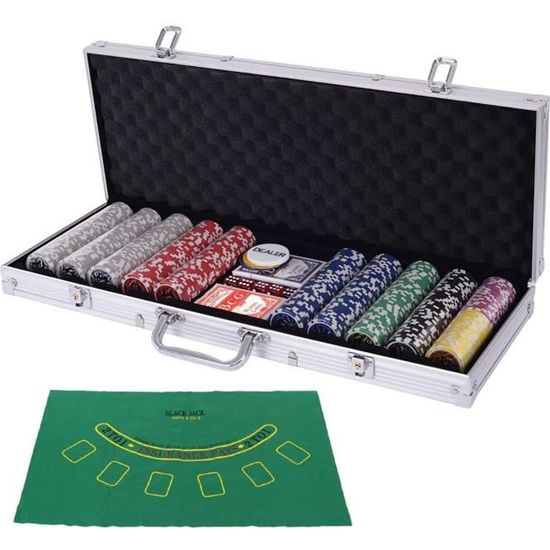 Jeu de Poker - GOPLUS - Mallette en Aluminium avec 500 Jetons - Accessoires Complets - Coins Polis en Douceur