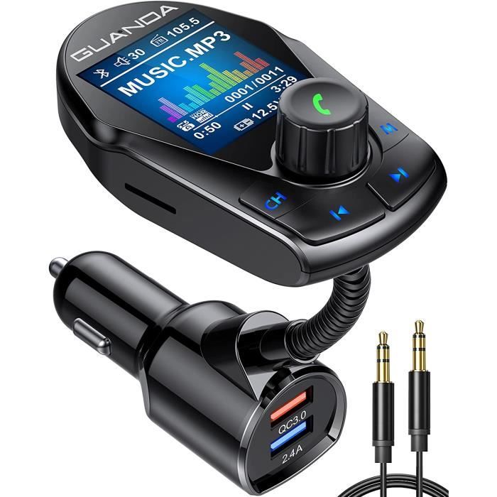 ISEYOU Transmetteur FM Bluetooth 5.3, [Basse & HiFi Musique] Adaptateur Bluetooth Voiture, [30W PD & 18W QC] Allume Cigare Chargeur Rapide, Appels Mains Libres, Anneau Lumineux Coloré RGB