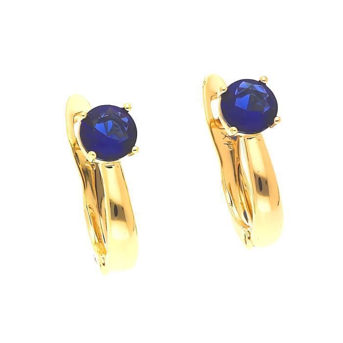 Boucles dOreilles - Femme/Enfant - Dormeuses - Solitaire - Cristal - Bleu - Plaqué Or Jaune 750/1000 - 3 Microns - 15 x 10 mm