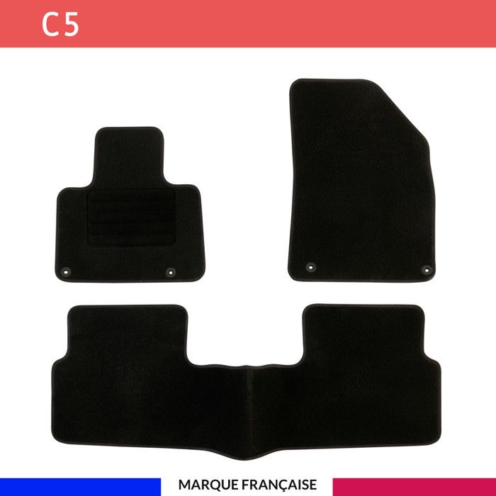 Tapis de sol voiture - Sur mesure pour CITROEN C5 ET BREAK TOURER (03/2008-02/2014) Antidérapant - 3 pièces : Protection arrière