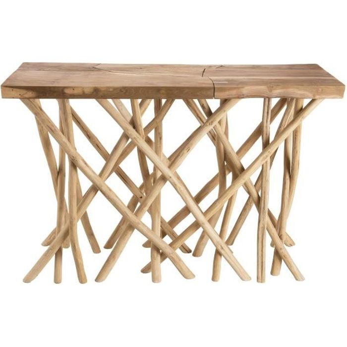 Console ethnique en bois teck massif naturel - Pieds en bois flotté - L 120 cm