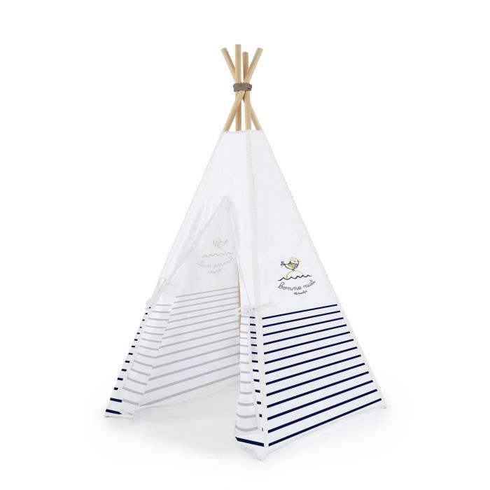 ABSORBA Tipi tissu imprimé 100% coton + Bâtons en bois Bord de mer
