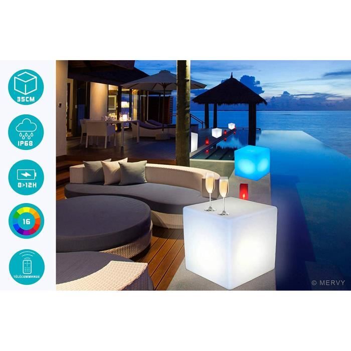 Cube Lumineux 10cm - Usage Intérieur et Extérieur - Eclairage Multicolore à LED - Rechargeable et Autonome - Télécommande