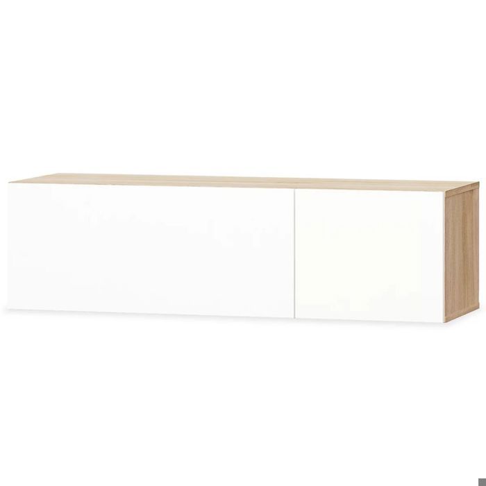 Meuble télé buffet tv télévision design pratique aggloméré 120 cm chêne et blanc brillant 2502090