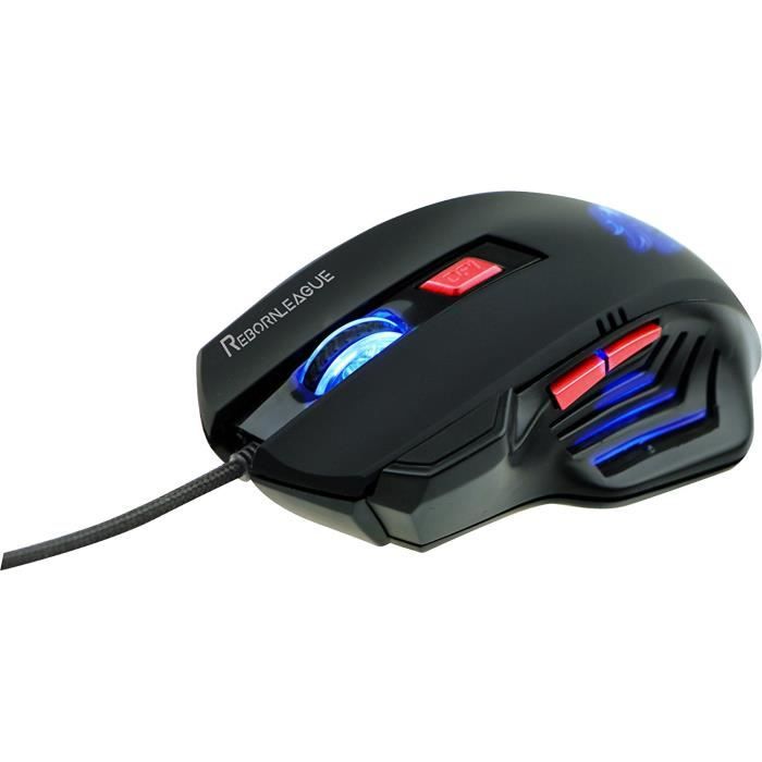 Souris Gamer Cardinal 6 boutons ,2400 dpi ,Rétro - éclairage multicolore , Noir
