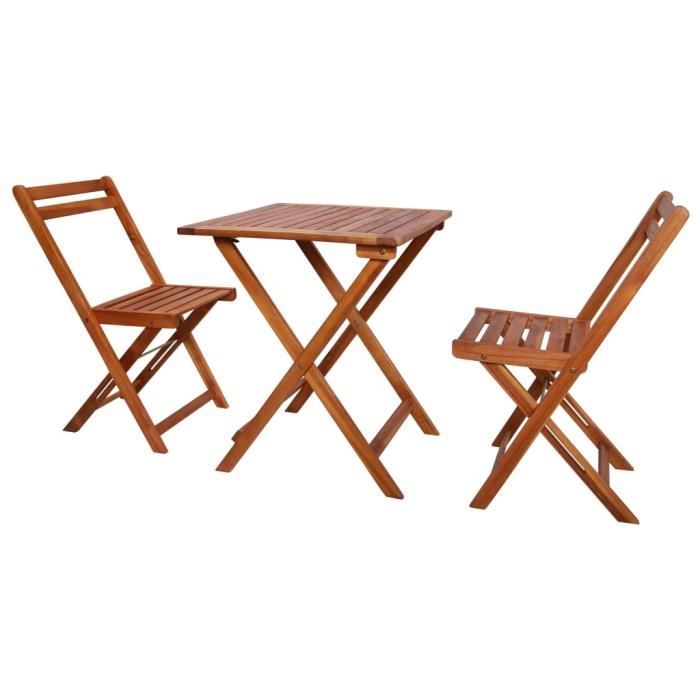 Salon de jardin pliable 3 pcs - Set bistrot - Mobilier de salle à manger - Bois d'acacia solide Parfait #235713