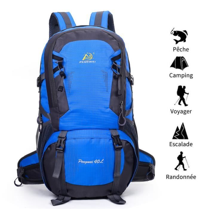 40L Sac à Dos Randonnée Multi-Poches trekking Voyage Sac à dos Camping étanche activités Extérieurs - Bleu