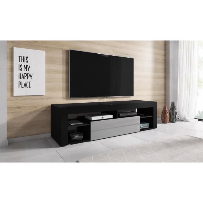 e-Com Meuble TV Titan - 140 cm - Noir et Gris brillant
