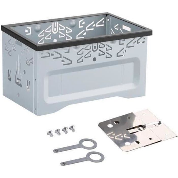HG18568-Kit d'Installation Universel Autoradio de Voiture Cadre en Fer Format Double Din pour Lecteur Dvd Argent T02997
