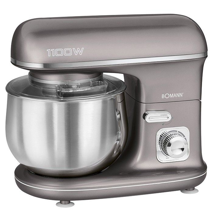 Robot Pâtissier Boulangerie Cuisine Ménager Multifonction Bol Inox 5L 1100W Bomann KM 6010 CB Gris