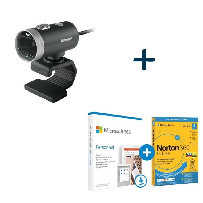Pack MICROSOFT Webcam LifeCam Cinema - Filaire USB 2.0 - 1280x720 + Microsoft 365 Personnel 1 an + Norton 360 Deluxe