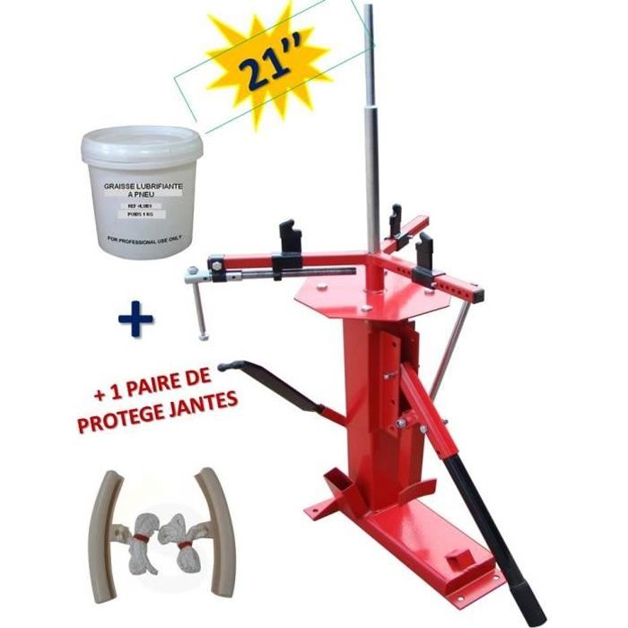 Démonte Pneu universel jusqu'à 21- Manuel Auto Moto + 1 Paire de Protection Jante + Graisse Pneu 1kg