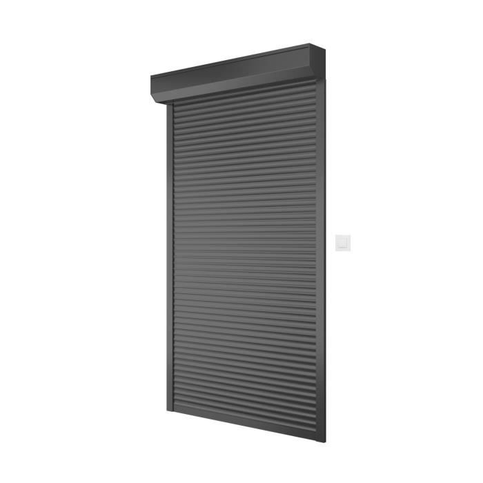 Volet roulant H220 x L120 cm en Aluminium recoupable en largeur et hauteur - Manœuvre électrique filaire - Coloris gris -