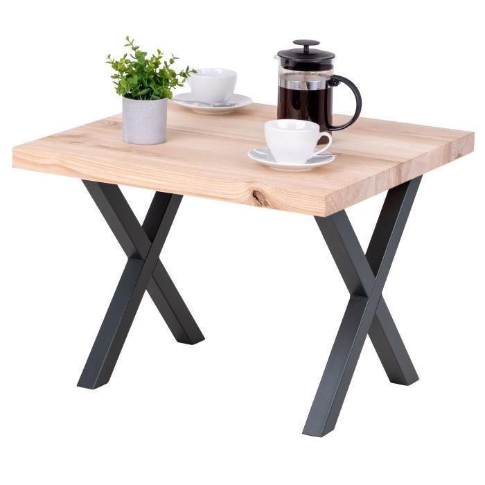 LAMO MANUFAKTUR Table basse industrielle - bois massif - salon - 60x60x47cm - frêne sévère - pieds métal gris - modèle design
