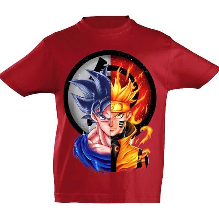 T-SHIRT ENFANT PERSONNALISÉ DRAGON BALL Z, SON GOKU, NARUTO, COULEUR ROUGE