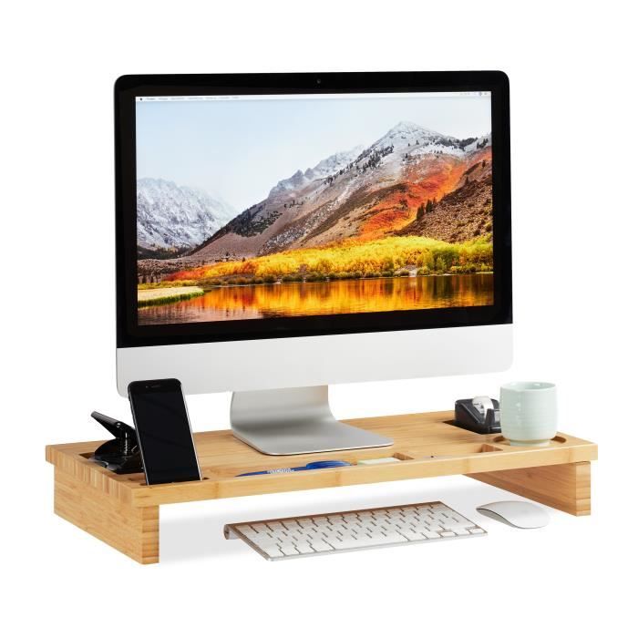 Relaxdays Support moniteur bambou, Rehaussement écran PC, Support d’écran espaces rangement HLP 9 x 60 x 30cm, naturel -