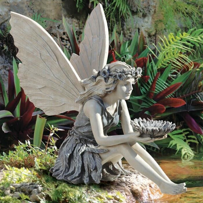 Statue de fée de tournesol, Sculpture en résine de mangeoire d'oiseaux d'ornement de jardin, décoration de jardin de pelouse
