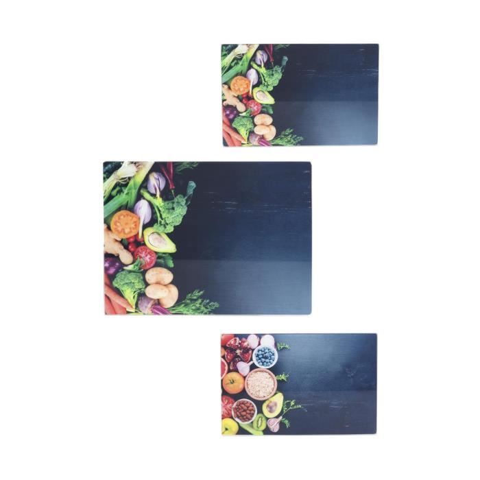 Secret de Gourmet - Lot de 3 planches à découper en verre 30 x 40 cm et 30 x 20 cm decor légumes et healthy Légumes