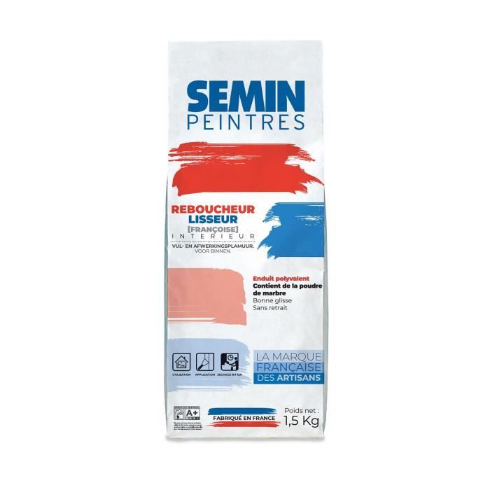 Enduit de rebouchage et lissage en poudre Reboucheur Semin - séchage rapide - intérieur - sac de 1,5 kg