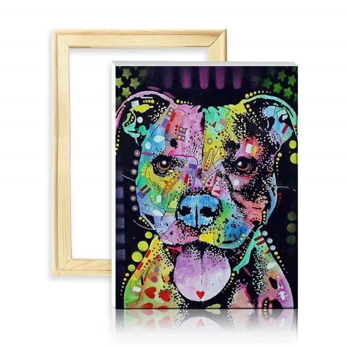 ufengke Kit Broderie Diamants Chien Coloré Mosaique Peinture Diamant Résine Rond 5D Point de Croix avec Cadre en