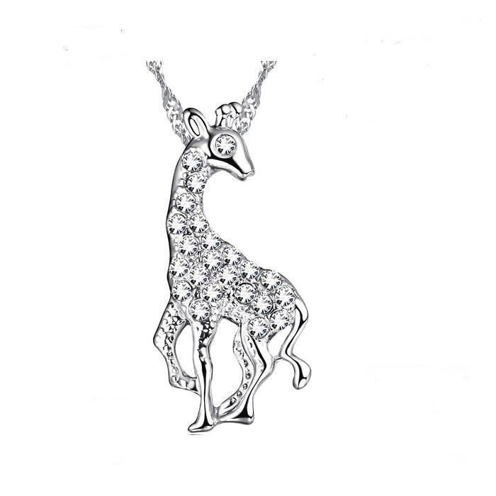 Collier Pendentif Girafe Cristal Swarovski* Blanc Argent 925