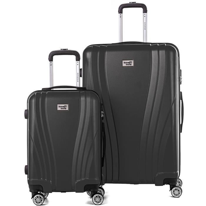 TRAVEL WORLD Ensemble de 2 Valises 50/80cm avec 4 roues Gris Foncé