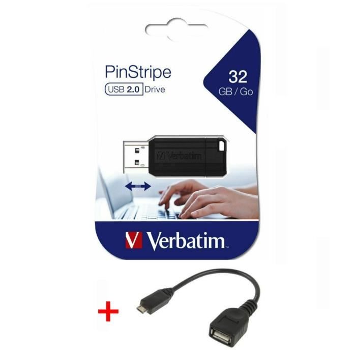 Cle USB 32 Go Verbatim Pinstripe clef USB 32Go 2.0 + câble adaptateur OTG Micro USB