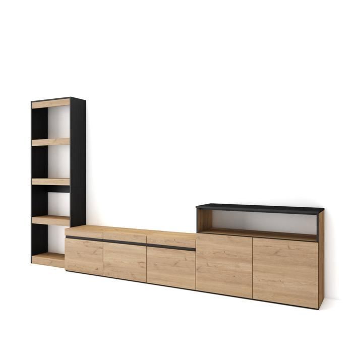 Skraut Home | Meuble TV | Banc Télé | Grand Espace de Rangement | 315x50x35 cm | pour écrans jusqu'à 80 | Cheminée électrique XXL | Style Moderne | Chêne foncé et Noir Skraut Home | Meuble TV | Banc Télé | Grand Espace de Rangement | 315x50x35 cm | pour écrans jusqu'à 80 | Cheminée électrique XXL | Style Moderne | Chêne foncé et Noir
