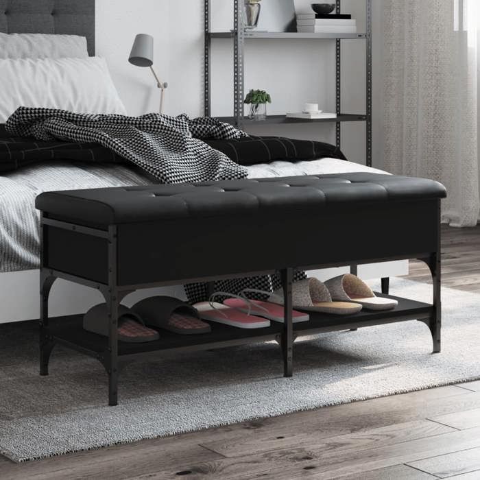 vidaXL Banc à Chaussures Banquette de Rangement avec Siège Meuble à Chaussures avec Coussin Moderne Noir 102x42x45 cm 835197