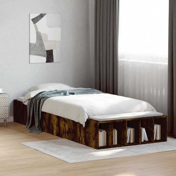 vidaXL Cadre de lit chêne fumé 90x190 cm bois dingénierie lit lit simple lit de rangement sommier meubles de chambre 3280619