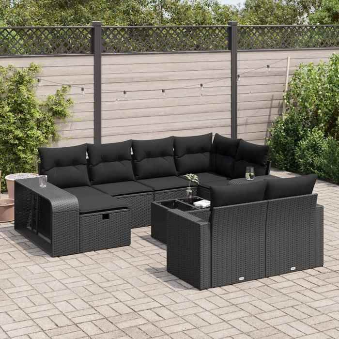 vidaXL Salon de jardin 11 pcs avec coussins résine tressée ensemble de salon ensemble de salon dextérieur 3186807 - vue 10