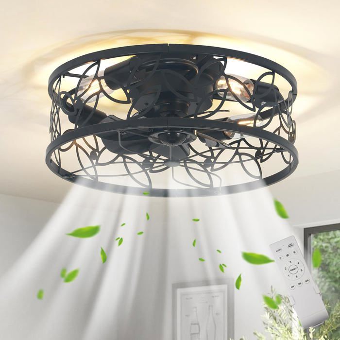 Ganeed Ventilateur de plafonnier en cage avec télécommande 50cm ventilateur en métal pour chambre à coucher encastré lustre moderne - Ganeed