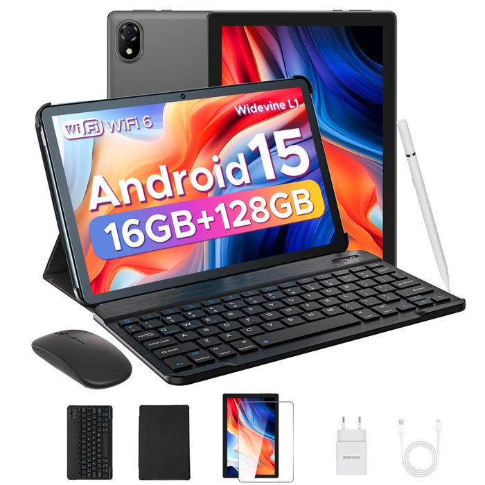 DOOGEE U10 Tablette tactile avec clavier et stylet 10 pouce Android 15 WIFI6 4+12 Go étendue + 128 Go 5060mAhWidevine L1 – Gris