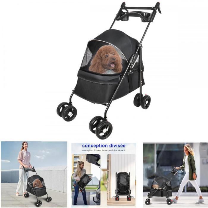 Meilleurs prix pour Animaux Voyage Poussette - XUANYU - Poussette pour chien avec Sac de Rangement et Housse de Pluie + Porte-gobelet - Noir -Jusqu'à 2