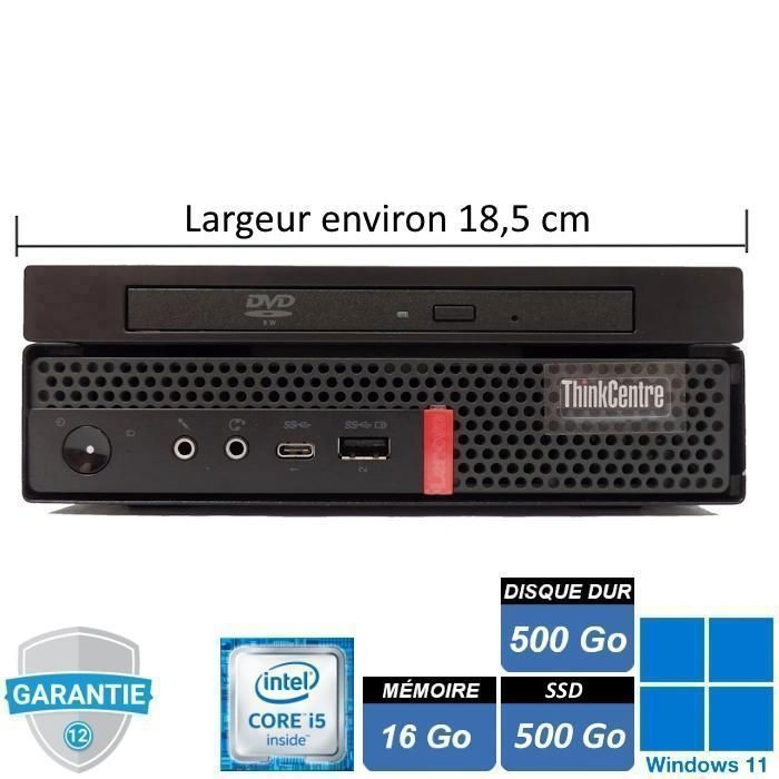Unité centrale - LENOVO - M920q Tiny - i5-9500T - RAM 16Go - SSD500Go + HDD 500Go + DVD-RW - Pc fixe - Win 11 Pro Reconditionné - Lenovo reconditionné disponible sur Cdiscount Seconde Vie