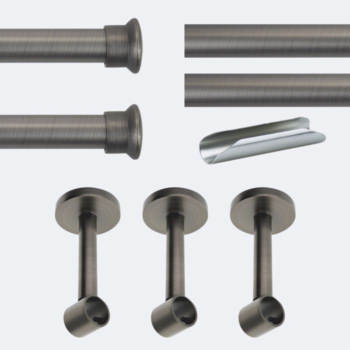 Kit tringle rideaux Carbone 300cm Ø20mm Chapeau - Mur - Boulet