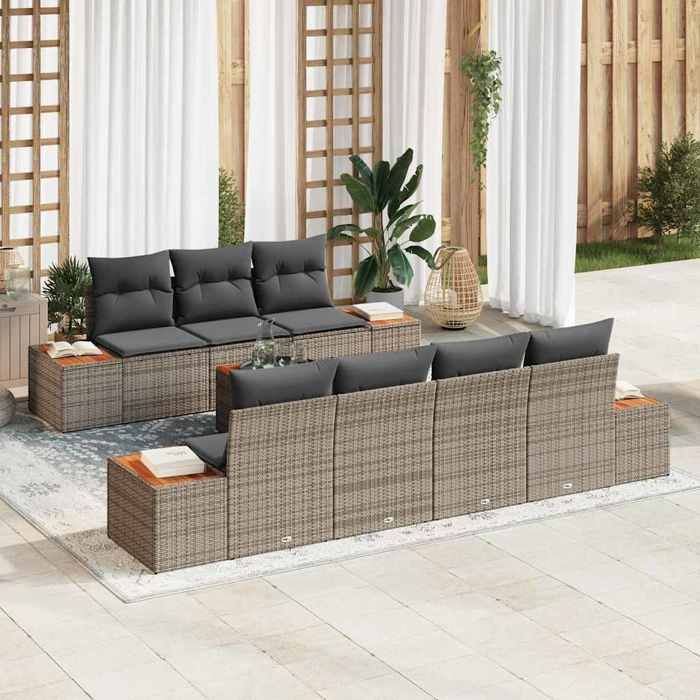 vidaXL Ensemble de canapé de jardin de 8 pièces avec coussins poly rotin acacia 3348040
