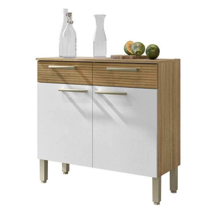 Buffet bas NALA 2 portes 2 tiroirs chêne/ blanc L90 9 x P36 3 x H86 cm Buffet bas NALA 2 portes 2 tiroirs chêne/ blanc L90 9 x P36 3 x H86 cm