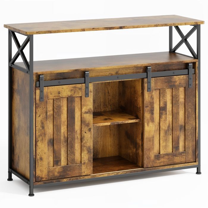 Buffet de Cuisine - Bealife - Meuble de Rangement - 2 Portes Coulissantes - 3 Étagères Réglables - Salon - Marron - 100x33x80 cm
