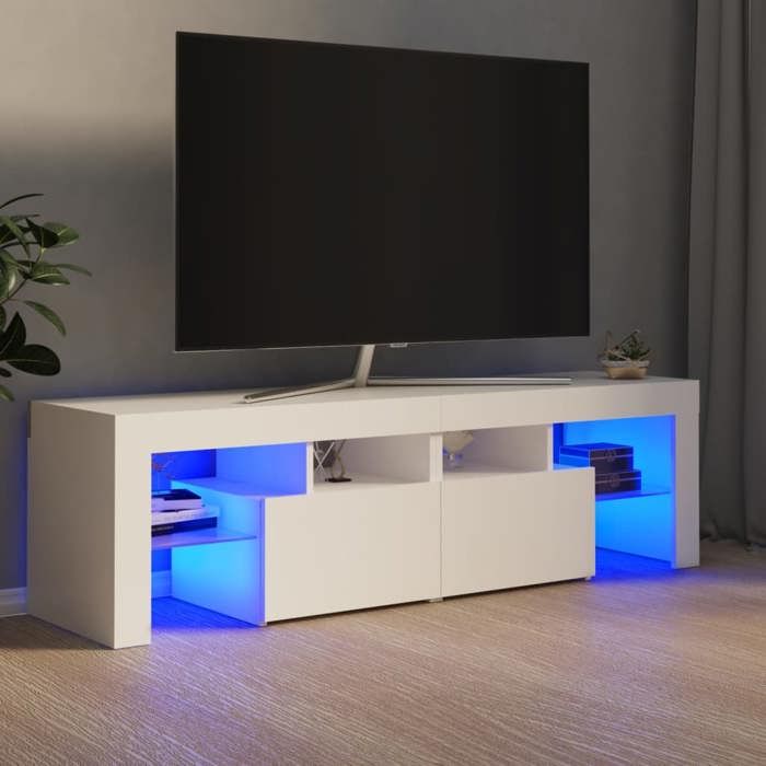 (Blanc)Meuble TV - SIGNOR - Table Télévision en bois avec lumières LED Blanc 140x365x40 cm 249883