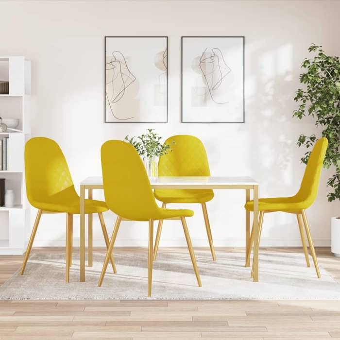 (Jaune)Lot de 4 Chaises de Cuisine - SIGNOR - Jusquà 120 kg Jaune moutarde Velours - dintérieur 784578