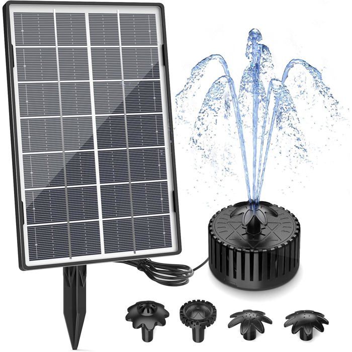 Fontaine Solaire 3.5W Extérieure Avec 8 Buses Et 7 Lumières LED - Pour Bassin, Bain D'Oiseaux Et Jardin