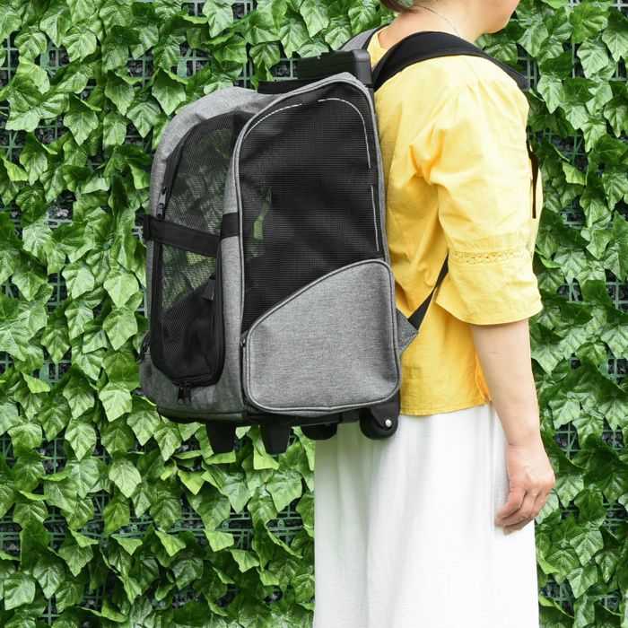 Comparer les prix de 2 en 1 trolley chariot sac à dos sac de transport a roulettes poignée téléscopique de 74 à 96 cm pour chien chat gris