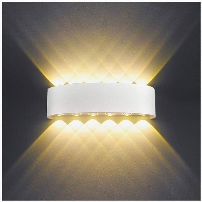 Applique Murale Interieur LED 12W Blanc en Aluminium Lampe Murale Moderne Up Down Spot Lampe pour Salon Chambre Hall Escalier Path