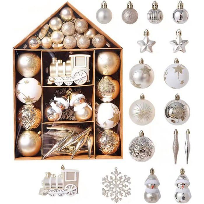 Lot de 70 décorations de Noël pour sapinboules de Noël incassables à suspendredécorations pour sapin de Noëlcouronne et
