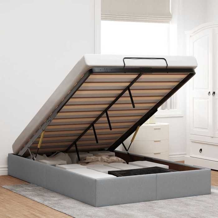 Structure de lit ottoman - UU - Gris clair - 120x200 cm - Rangement sous le lit - Mécanisme de levage hydraulique