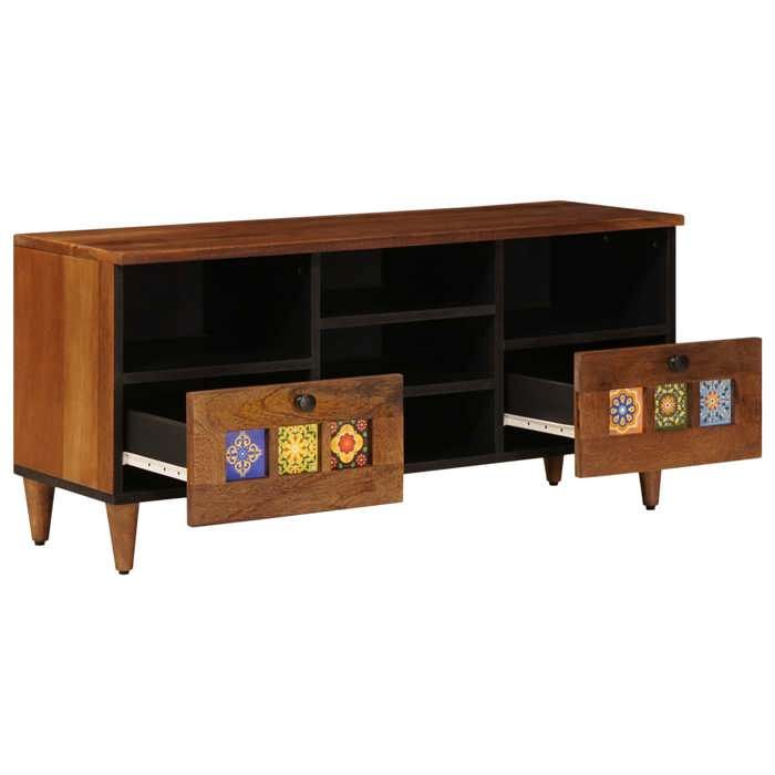 En solde Meuble TV( 1 pc) Cabinet TV avec rangement pour salon Noyer 100x33x46 cm Bois de mangue massif LL5931
