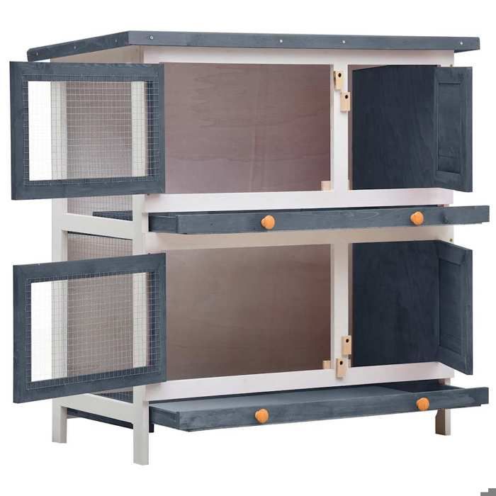 NEW®Meuble danimaux - ROBUST - Clapier dextérieur - 4 portes Gris Bois FR6599003